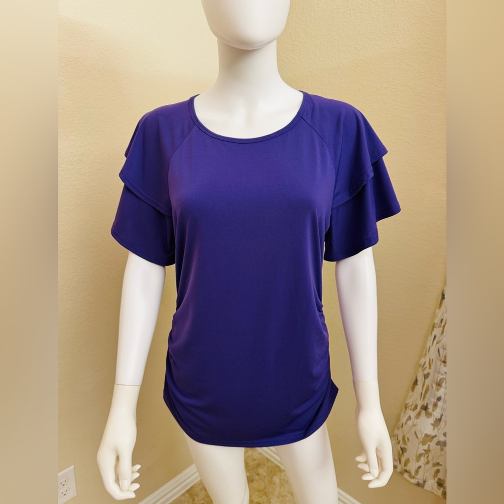 Purple Flutter Sleeve Ruffled Blouse